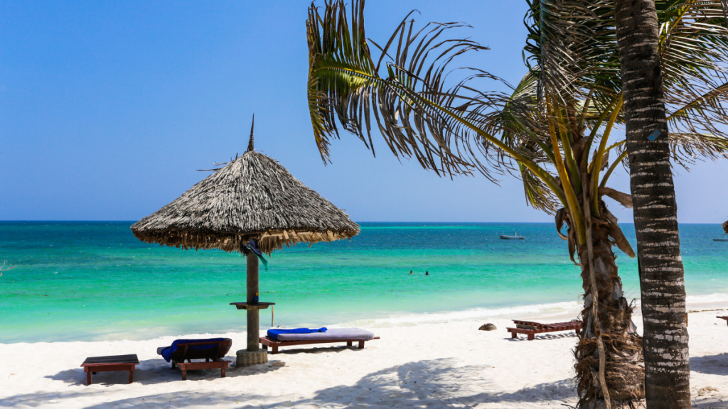 Mappa della costa del Kenya lungo l’Oceano Indiano da Lamu a Diani con le principali località balneari