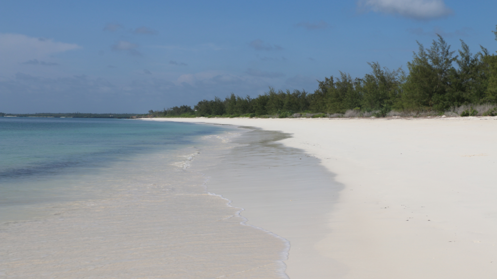 Spiaggia di Watamu in Kenya con acque cristalline e barriera corallina nel Parco Marino